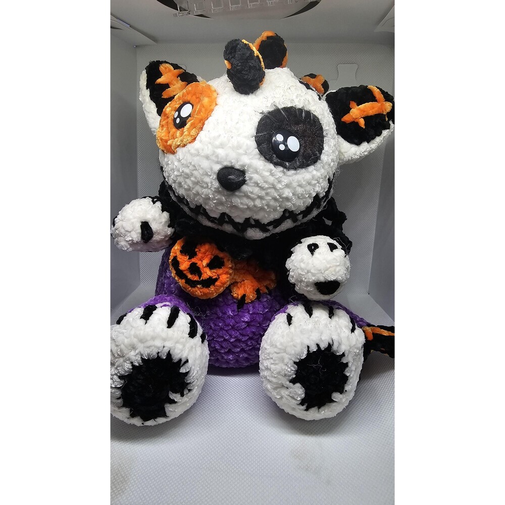 Handmade Crochet Halloween Monster Plush Purple Black Orange Spooky Stuffy